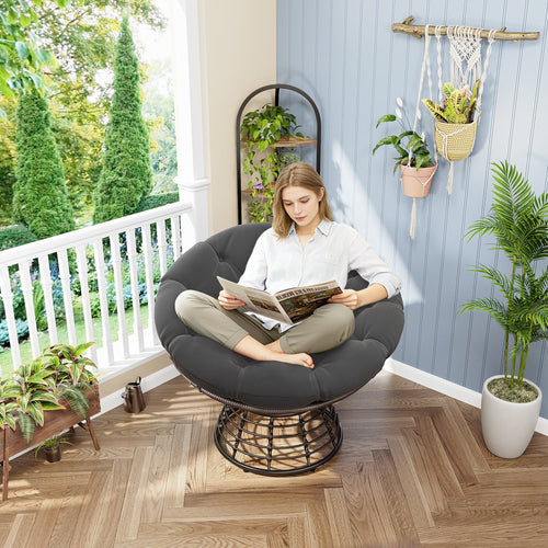 Comfortable Ergonomic Wicker Papasan Chair, 360° Swivel Indoor Outdoor Rattan