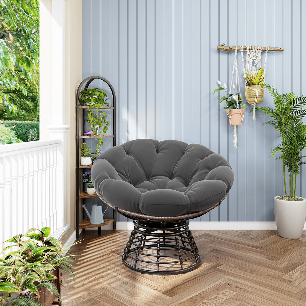Comfortable Ergonomic Wicker Papasan Chair, 360° Swivel Indoor Outdoor Rattan