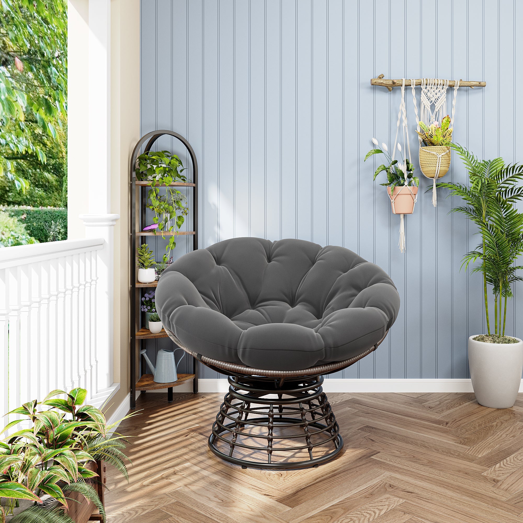 Comfortable Ergonomic Wicker Papasan Chair, 360° Swivel Indoor Outdoor Rattan