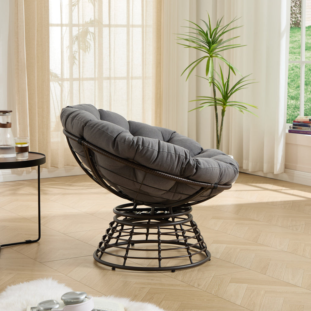Comfortable Ergonomic Wicker Papasan Chair, 360° Swivel Indoor Outdoor Rattan