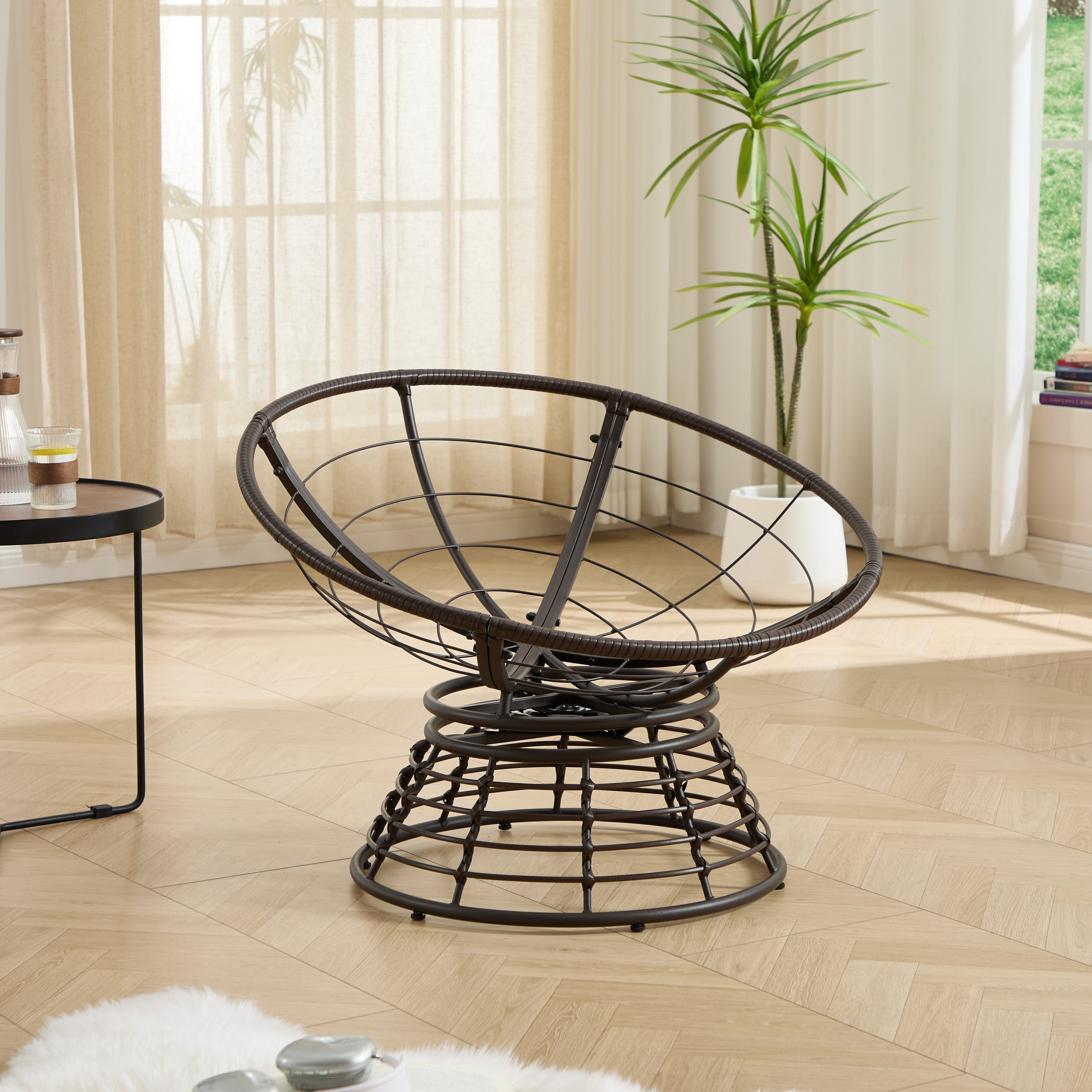 Comfortable Ergonomic Wicker Papasan Chair, 360° Swivel Indoor Outdoor Rattan