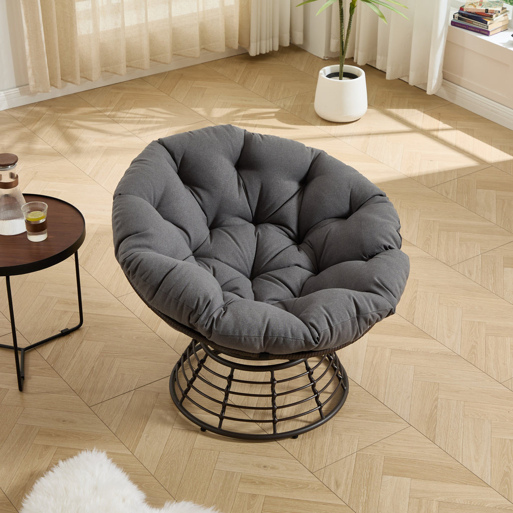 Comfortable Ergonomic Wicker Papasan Chair, 360° Swivel Indoor Outdoor Rattan