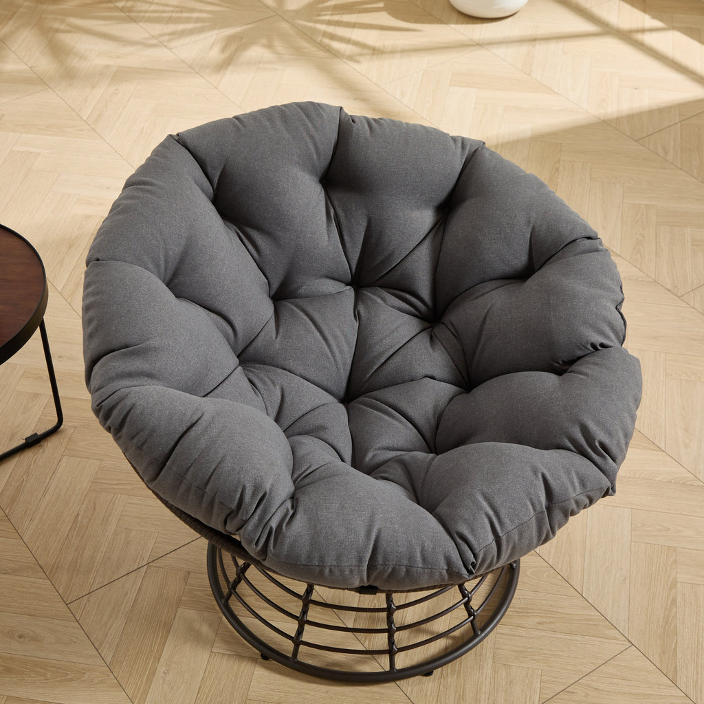 Comfortable Ergonomic Wicker Papasan Chair, 360° Swivel Indoor Outdoor Rattan