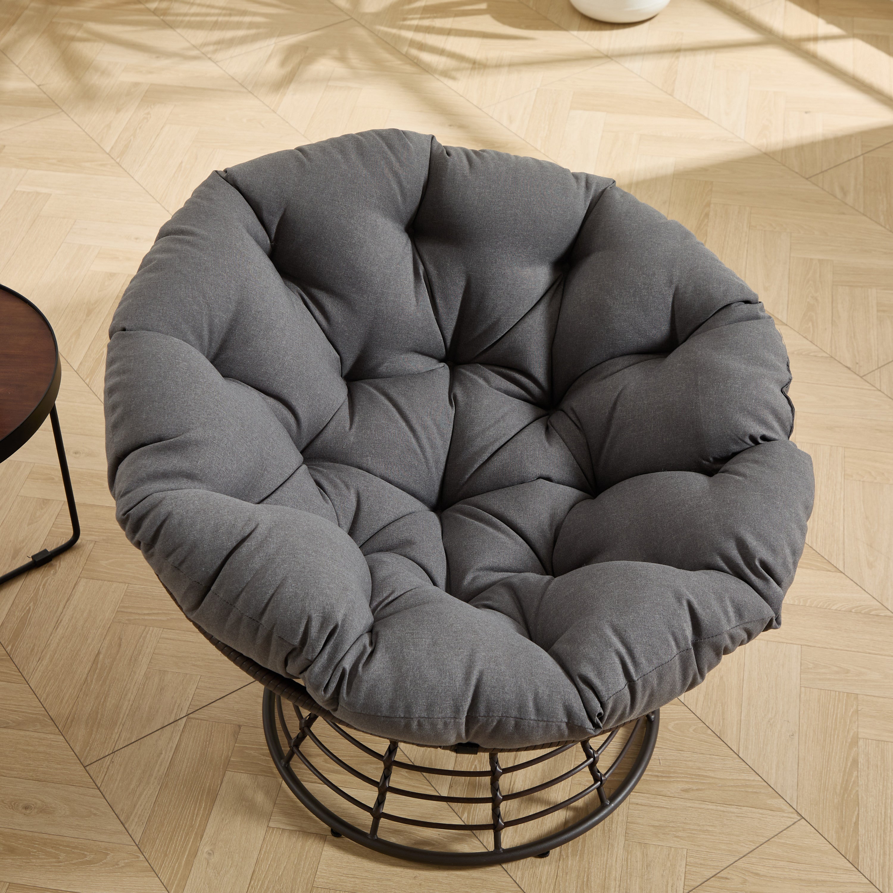 Comfortable Ergonomic Wicker Papasan Chair, 360° Swivel Indoor Outdoor Rattan