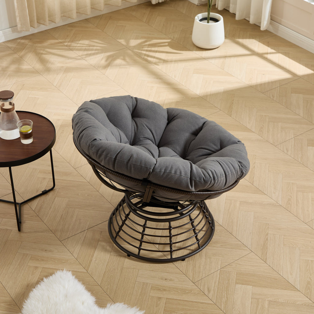 Comfortable Ergonomic Wicker Papasan Chair, 360° Swivel Indoor Outdoor Rattan