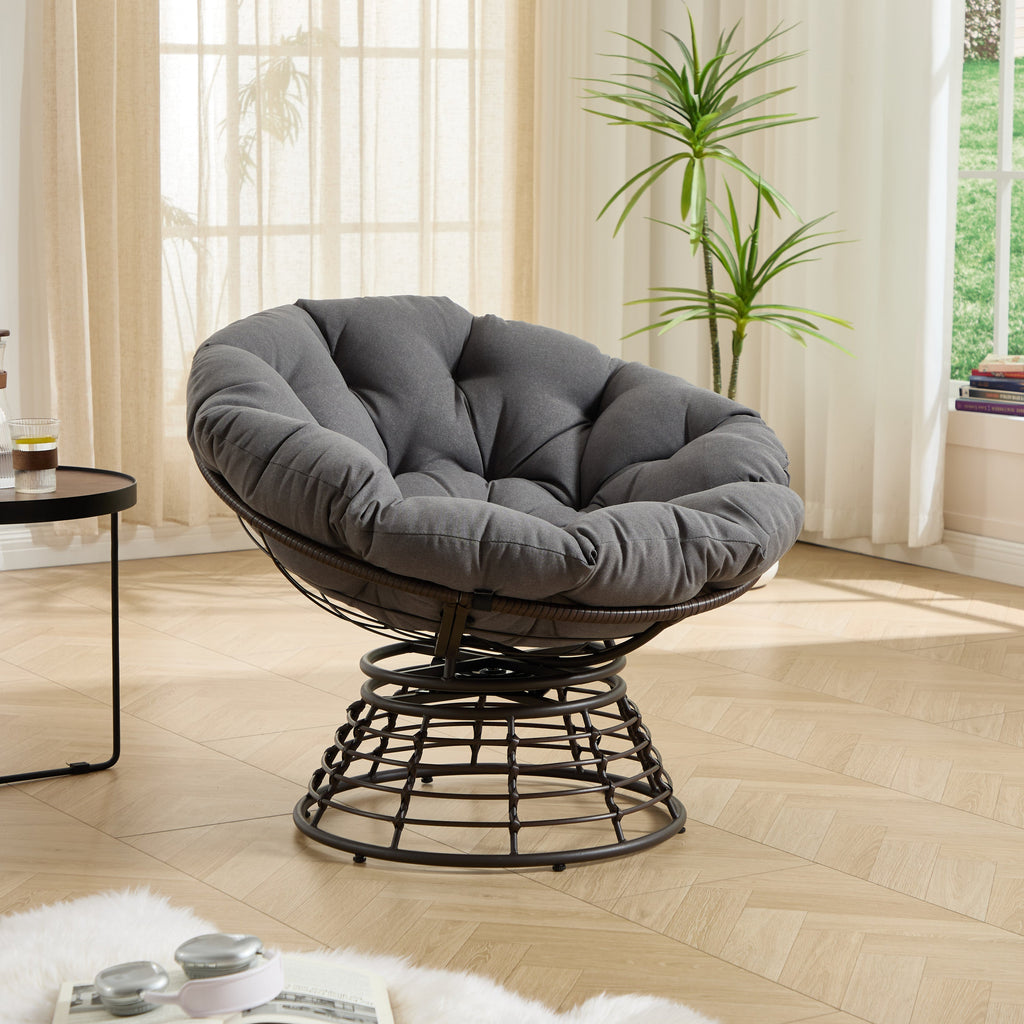 Comfortable Ergonomic Wicker Papasan Chair, 360° Swivel Indoor Outdoor Rattan