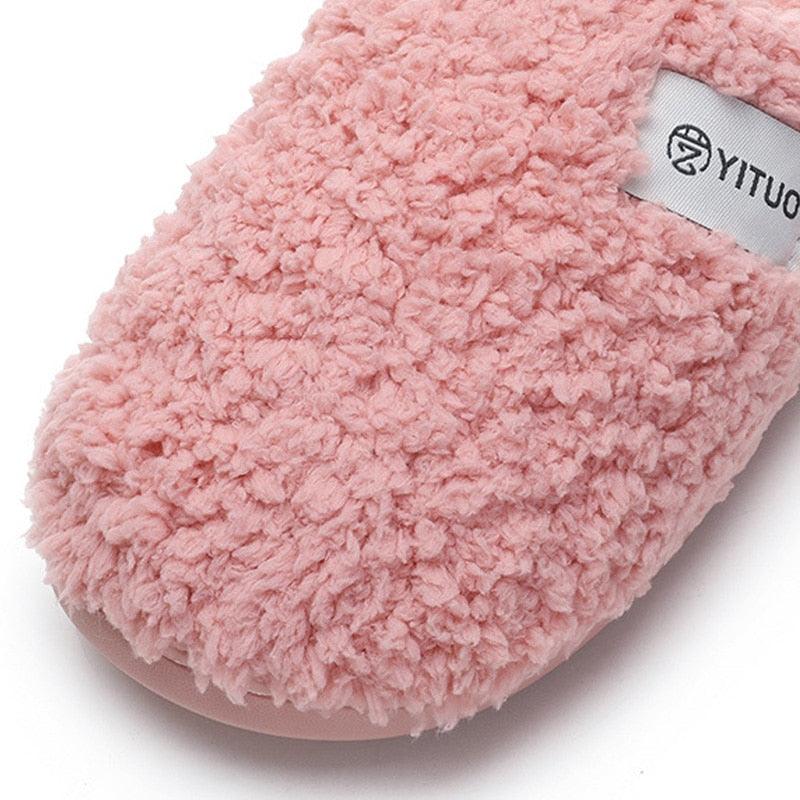 Winter Short Plush Cotton Home Slippers Women Indoor Floor Footwear Fashion Men Household Warm Slides Flat Couple House Slippers With Memory Foam Snd Comfortable Warm Shoes
