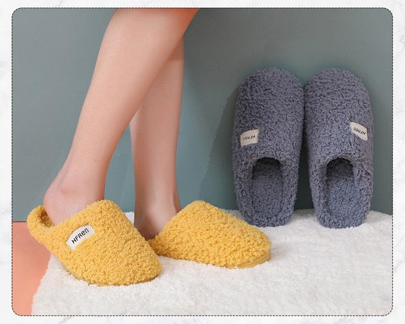 Winter Short Plush Cotton Home Slippers Women Indoor Floor Footwear Fashion Men Household Warm Slides Flat Couple House Slippers With Memory Foam Snd Comfortable Warm Shoes