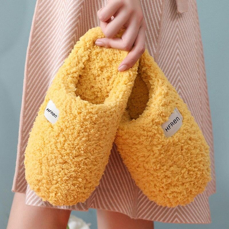 Winter Short Plush Cotton Home Slippers Women Indoor Floor Footwear Fashion Men Household Warm Slides Flat Couple House Slippers With Memory Foam Snd Comfortable Warm Shoes