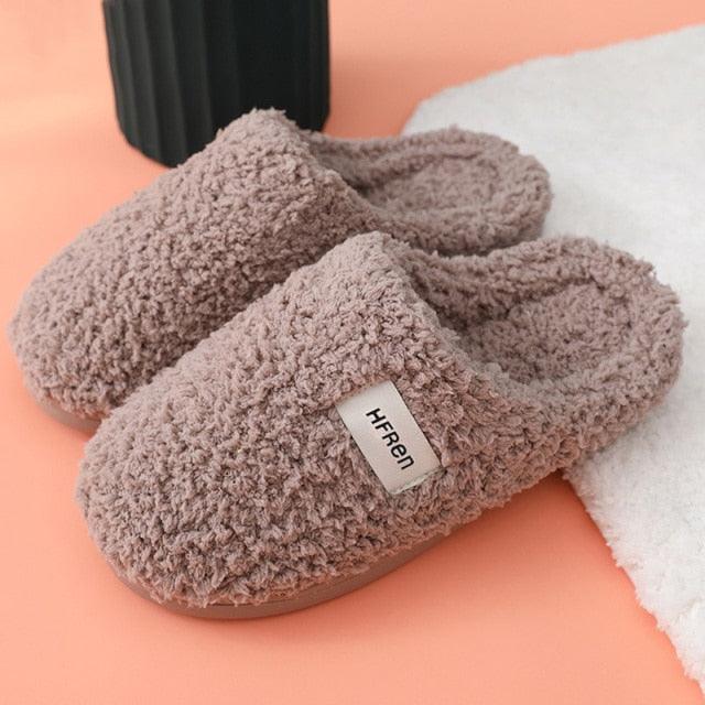 Winter Short Plush Cotton Home Slippers Women Indoor Floor Footwear Fashion Men Household Warm Slides Flat Couple House Slippers With Memory Foam Snd Comfortable Warm Shoes